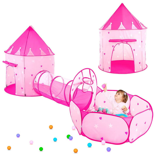 3-Piece Kids Play Tent For Girls With Ball Pit, Crawling Tunnel, Princess Tent For Toddlers