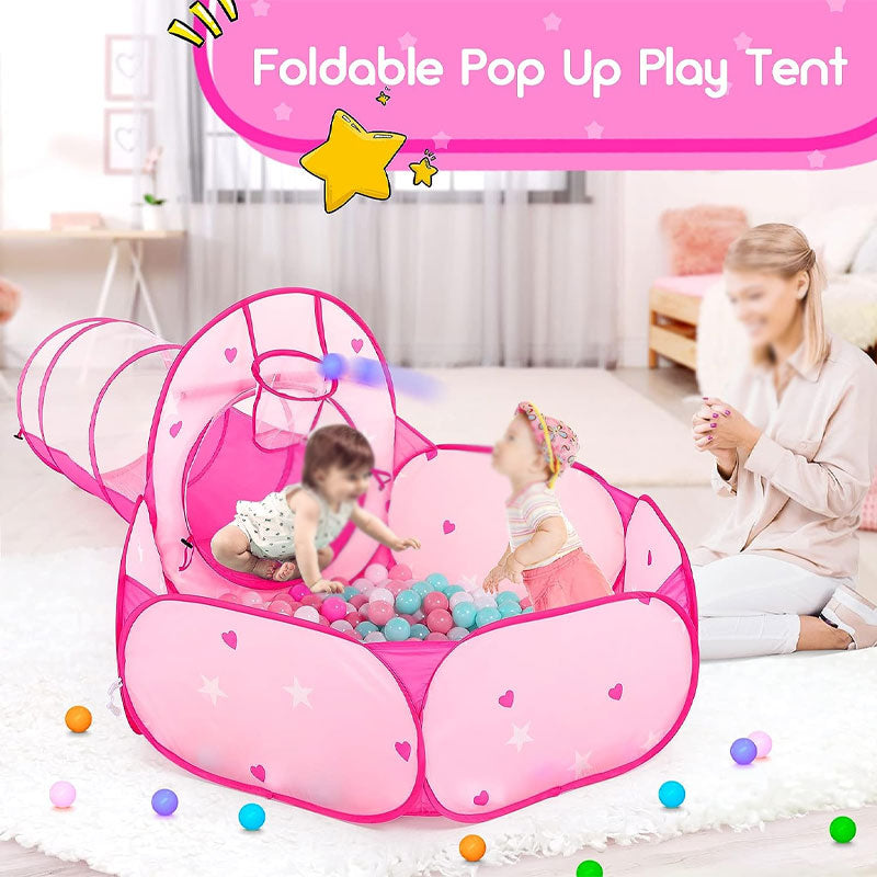 3-Piece Kids Play Tent For Girls With Ball Pit, Crawling Tunnel, Princess Tent For Toddlers