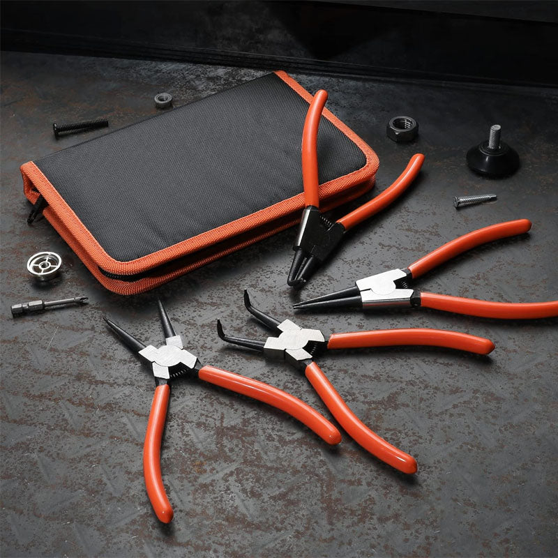 4 PCS Snap Ring Pliers Heavy Duty Set  Circlip Pliers Kit with Straight Bent Jaw Precision Spring Loaded Pliers with Portable Tool Bag