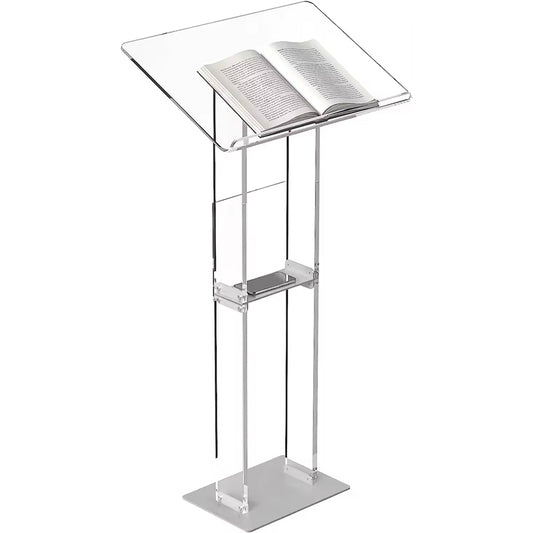 46.1" Clear Acrylic Podium Stand With Metal Base Lucite Lectern Pulpits For Classroom Weddings Churches Speech With Storage Shelf
