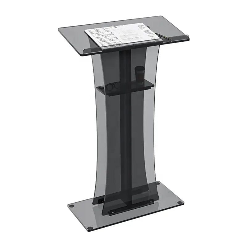 Portable Black Acrylic Church Podium Acrylic Podium Pulpits With Reading Surface And Storage Shelf