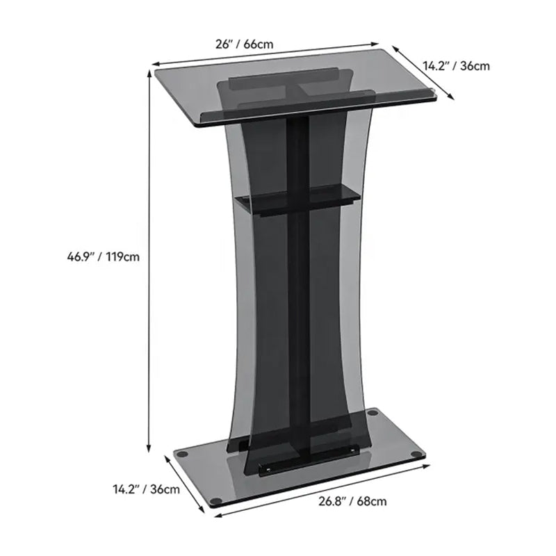 Portable Black Acrylic Church Podium Acrylic Podium Pulpits With Reading Surface And Storage Shelf