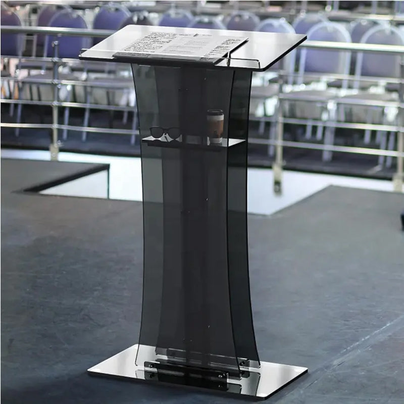 Portable Black Acrylic Church Podium Acrylic Podium Pulpits With Reading Surface And Storage Shelf