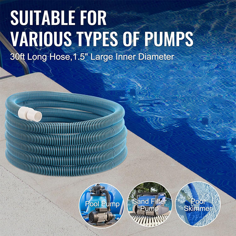 Heavy Duty Pool Hose, 1-1/2" x 30', Pool Vacuum Cleaner Hose, Compatible with Above Ground Pools, Inground Pools, Sand Filter Pumps, Pool Pumps, Pool Skimmers, Various Cleaning Products