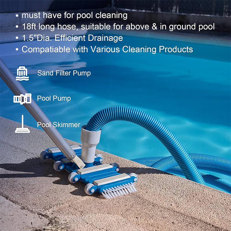 Pool Vacuum Hose with Swivel Connector 1-1/2 Inch Diameter 18 Feet Flexible Heavy Duty Pool Vacuum Cleaning Hose Perfect for Above Ground and In-Ground Pools