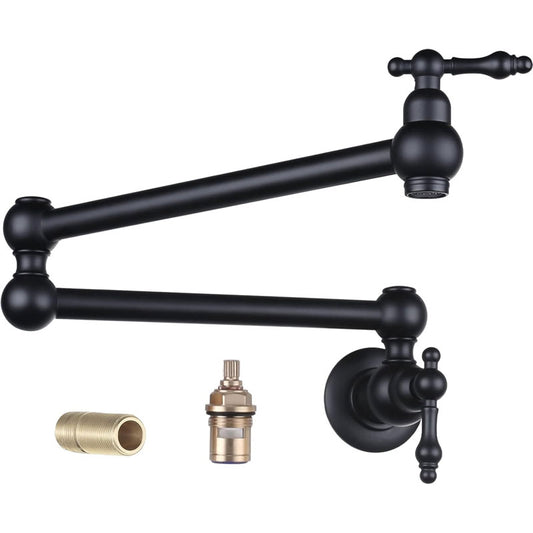 Pot Filler Wall Mount Copper Faucet, 2 Handle Retractable Double Joint Rocker Arm Folding Faucet