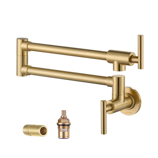 Gold Single Cold Kitchen Stove Double Switch Folding Faucet Wall Mounted Swing Faucet
