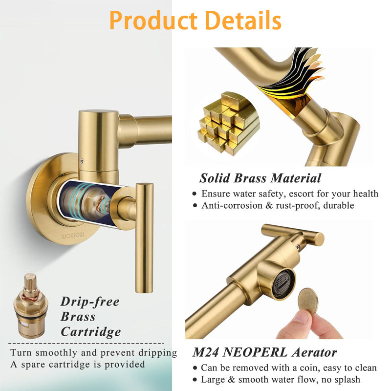Gold Single Cold Kitchen Stove Double Switch Folding Faucet Wall Mounted Swing Faucet