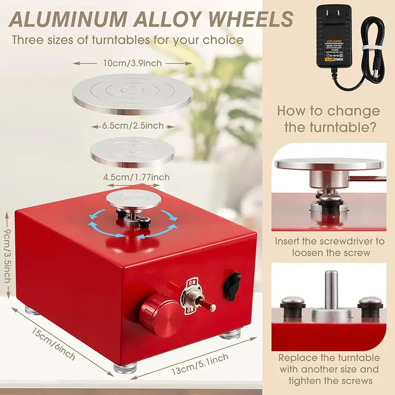 Mini 30W Ceramic Wheel Adjustable Speed Clay Machines Electric Sculpting Kits With 3 Turntables Trays