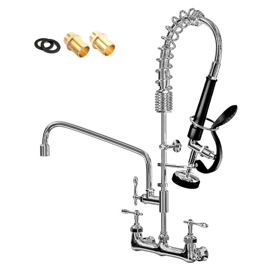 Commercial Sink Faucet, Commercial Faucet With Sprayer, Adjustable Center Wall Mount Restaurant Faucet