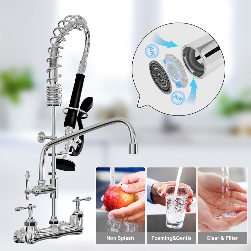 Commercial Sink Faucet, Commercial Faucet With Sprayer, Adjustable Center Wall Mount Restaurant Faucet