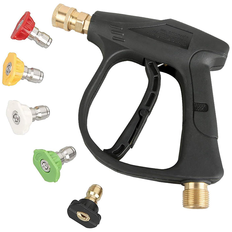 Stainless Steel High Pressure Washer Gun 3000 PSI Max with 5 Color Quick Connect Nozzles M22 Hose Connector