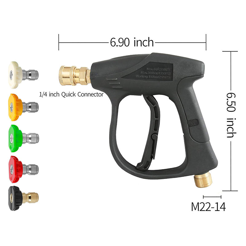 Stainless Steel High Pressure Washer Gun 3000 PSI Max with 5 Color Quick Connect Nozzles M22 Hose Connector