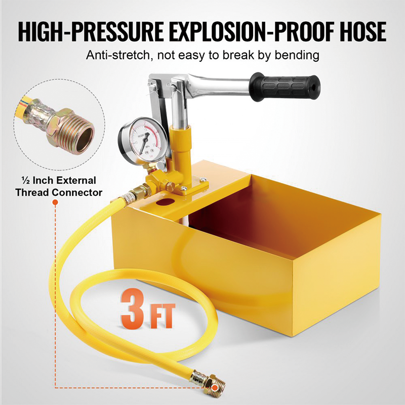 362 PSI Pressure Test Pump, Hydraulic Manual Water Pressure Tester Kit, Hydraulic Pump with Gauge, 25KG Hydrostatic Test Pump for Pipeline, Hydraulic Pressure Test Kit
