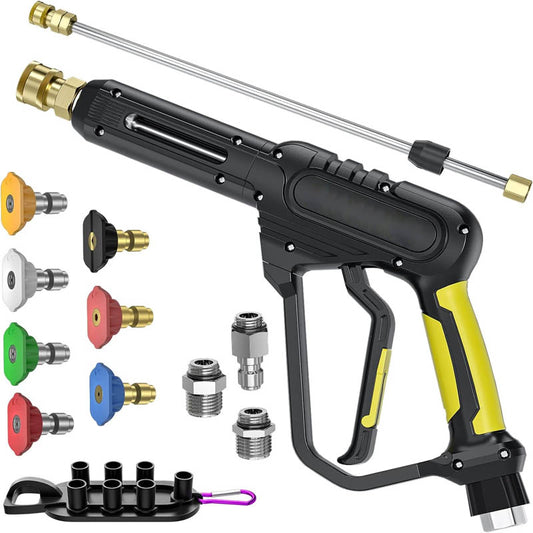 3600 PSI Pressure Washer Gun with 3/8'' Swivel Quick Connect Extension Wand M22 15mm and M22 14mm Fitting