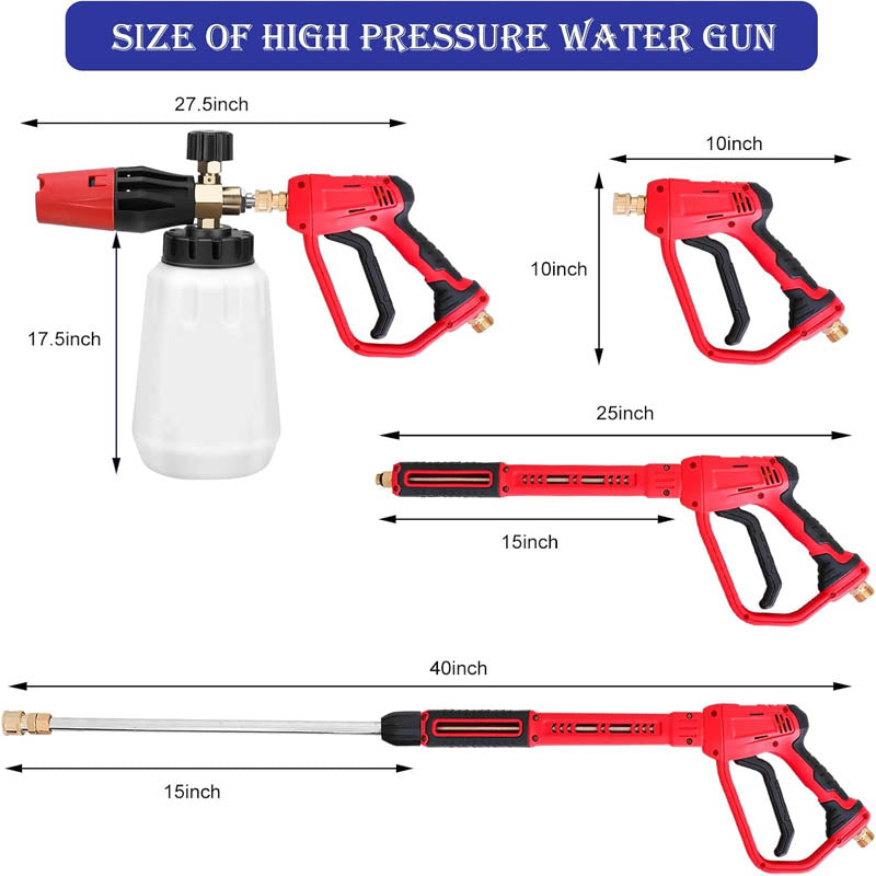 Pressure Washer Gun 4500 PSI, with Replacement Extension Wand, M22-14mm Inlet & 1/4'' Outlet Hose Connector Foam Gun