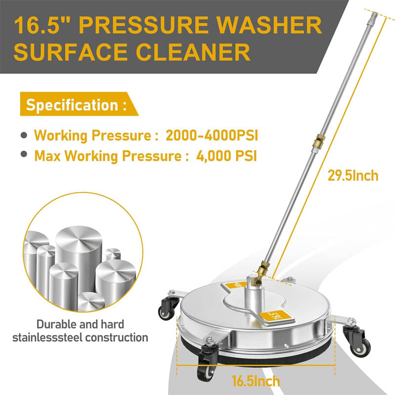 16.5'' Pressure Washer Surface Cleaner with  2 Extension Wand 2 Replacement Nozzles For Floor Driveway