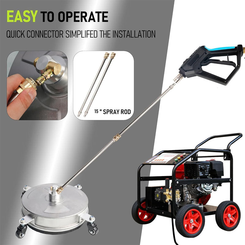 14 inch Pressure Washer Surface Cleaner with wheels 1/4" Quick-Connect Connector w/ 2 Extension Wand  For Floor Driveway Patio