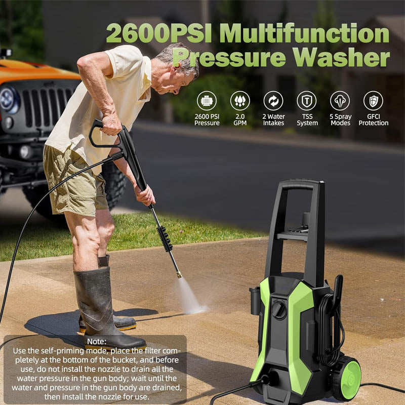 Pressure Washers 2600PSI Max 2.0 GPM Power Washer with 4 Nozzles Foam Cannon & Spray Gun for Floor/Cars/Fences/Patios