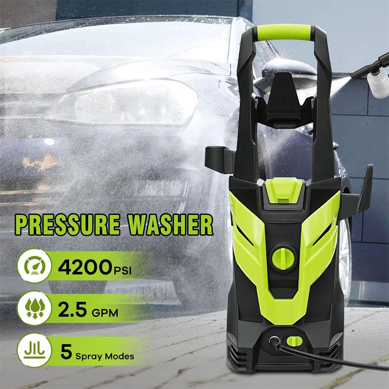 4200 PSI 2.5 GPM Pressure Washers with Copper Pump Spray Gun and Extension Wand 5 Quick Connect Nozzles for Cars/Fences/Driveways/Patios/Home Cleaning