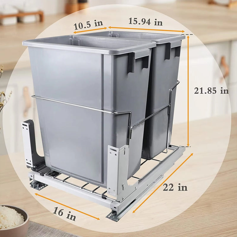 37Qt Under Cabinet Big Dual Capacity Garbage Can Trash Can Trash Recycling Bin For Kitchen Cabinets Recessed Concealed Trash