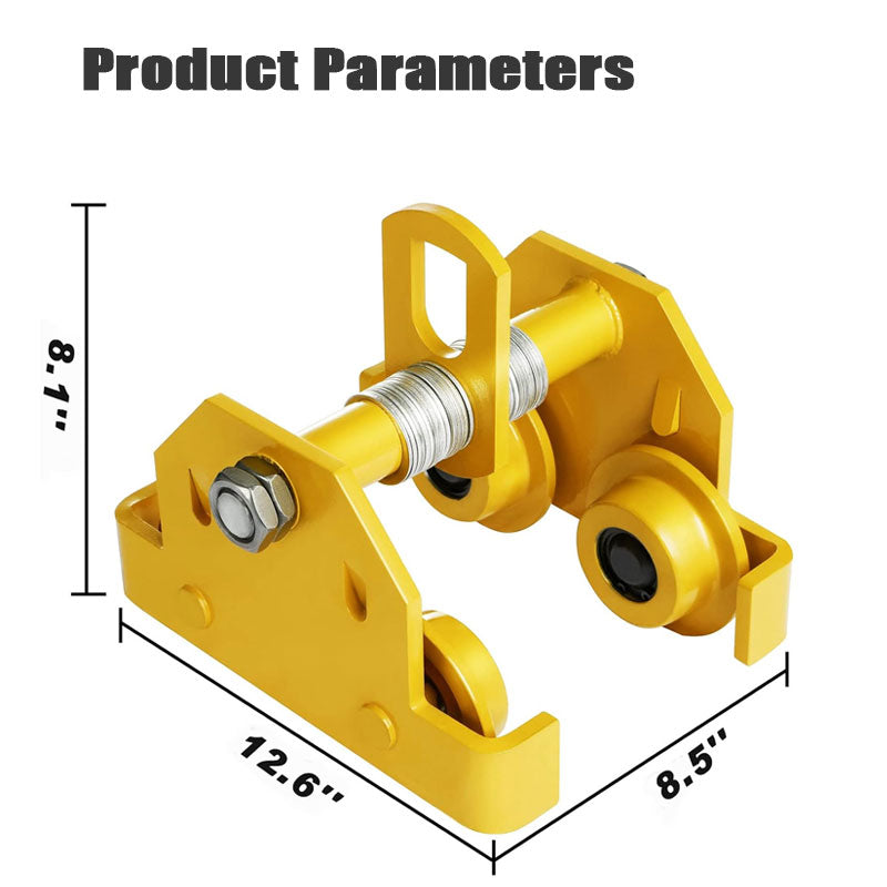 6600LBS Manual Trolley, Load Capacity 3 Tons, Push Beam Trolley, Straight And Curved I-Beam Double Wheel Hoist