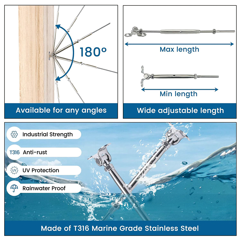 20Pairs T316 Stainless Cable Railing Kit/Hardware for Wood Post,1/8" System Angle 180° Adjustable Stairs Deck,Easy Installation