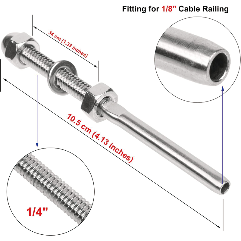 50 Pack Cable Railing Swage Threaded Stud Tension End Fitting Terminal, T316 Stainless Steel for 1/8" Deck Cable Railing,Cable Railing tensioner