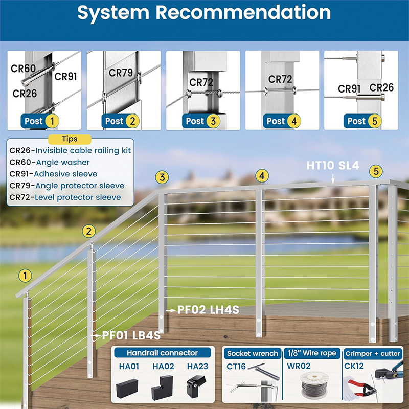 20Pairs Invisible Cable Railing kit,T316 Stainless Steel 1/8" Swage Tensioner,for 2"x2" and 4"x4" Wood Metal Post Deck Stairs