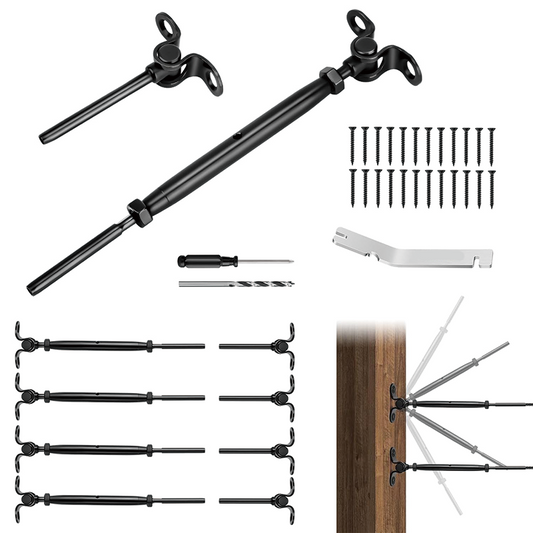 Black Cable Railing Kit,T316 Stainless Steel 180°Adjustable Angle,1/8” Swage Toggle Turnbuckle Hardware,for Wood Posts