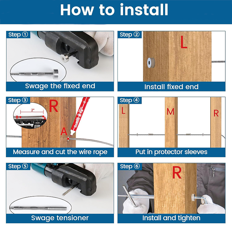 20Pairs Invisible Cable Railing kit,T316 Stainless Steel 1/8" Swage Tensioner,for 2"x2" and 4"x4" Wood Metal Post Deck Stairs