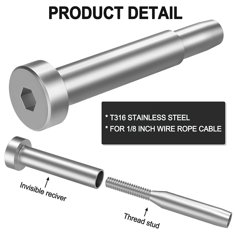 60 Pack 3/16" Invisible Cable Railing Kit,T316 Stainless Steel Protector Sleeves for 2"x2", 4"x4" Wood/Metal Posts,Silver