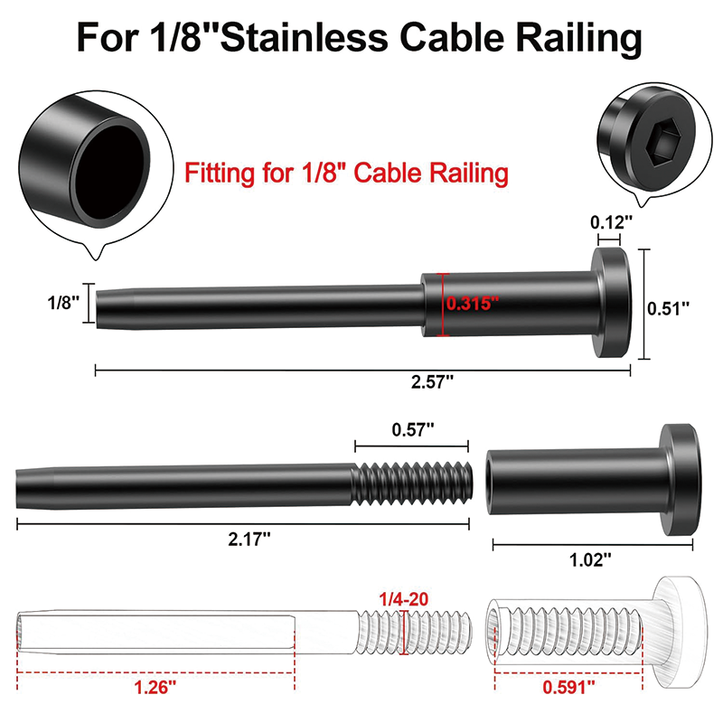 20 Pack Invisible Cable Railing kit,1/8" Black Stainless Steel Invisible Receiver,Cable Railing Hardware for Wood & Metal Post