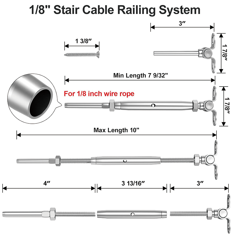 1/8" Cable Railing Hardware,T316 Stainless Steel Adjustable Angle Railing Cable Kits,Stair Cable Railing, Angle Cable Railing System (50 Pack)