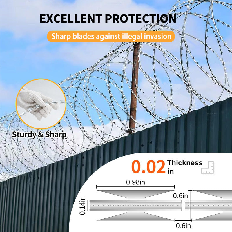 98ft Razor Wire, Galvanized Steel Wire Razor Wire Barbed Wire Concertina Wire Fence, 2 Rolls Razor Wire Fence