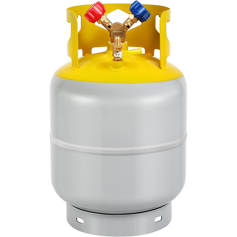 Recovery Cylinder Recovery Tank 30 lb Reusable Recovery Cylinder 1/4 SAE Y-Valve Recovery Tank No Float Switch Gray Yellow