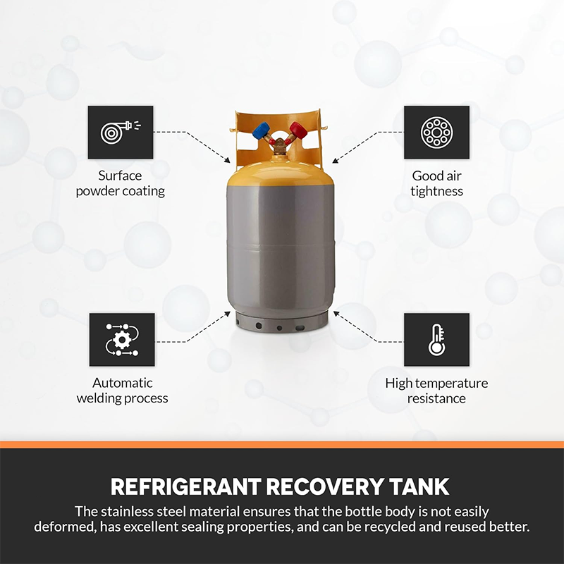 Recovery Cylinder Refrigerant Recovery Canister, Collar Design for Easy Operation, 3/4" NPT Opening Powder Coated Pre-Charged Recovery Cylinder HVAC for CFC, HFC, HCFC, 50LB