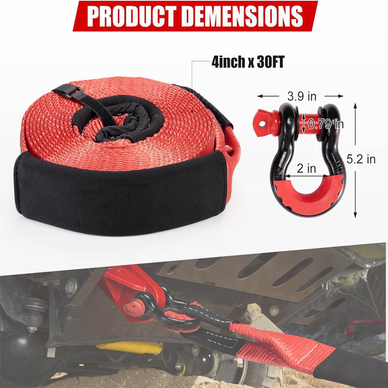 4”x 30FT Tow Straps Recovery Kit with D Ring Shackles 46,500 lbs Break Strength Emergency Off Road Towing Rope & Winch Extension