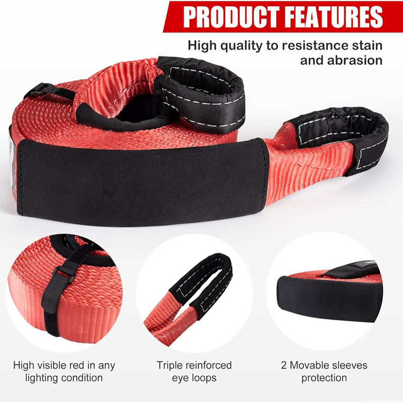 4”x 30FT Tow Straps Recovery Kit with D Ring Shackles 46,500 lbs Break Strength Emergency Off Road Towing Rope & Winch Extension