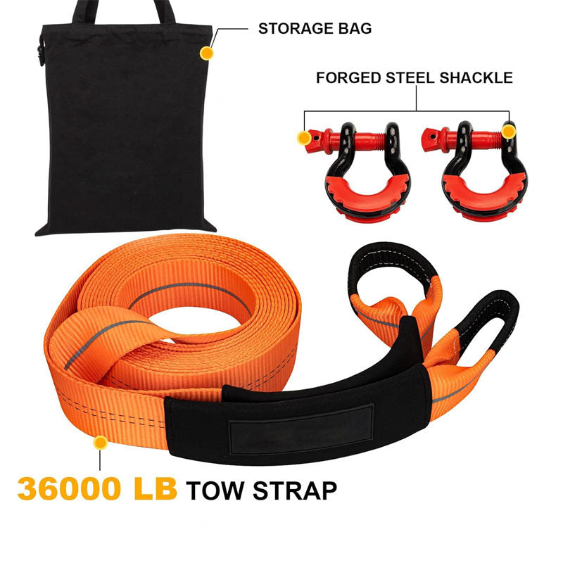 3'' × 30ft Recovery Straps Heavy Duty Recovery Straps Kit 36,000 lb Capacity 4x4 Towing Rope + Heavy Duty 3/4 Shackles (2pcs) + Storage Bag