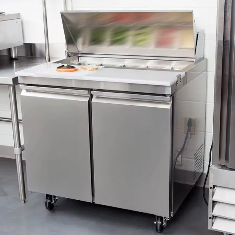 2 Door Stainless Steel Prep Table Sandwich Refrigerated Prep Table for Restaurant, Bar, Shop