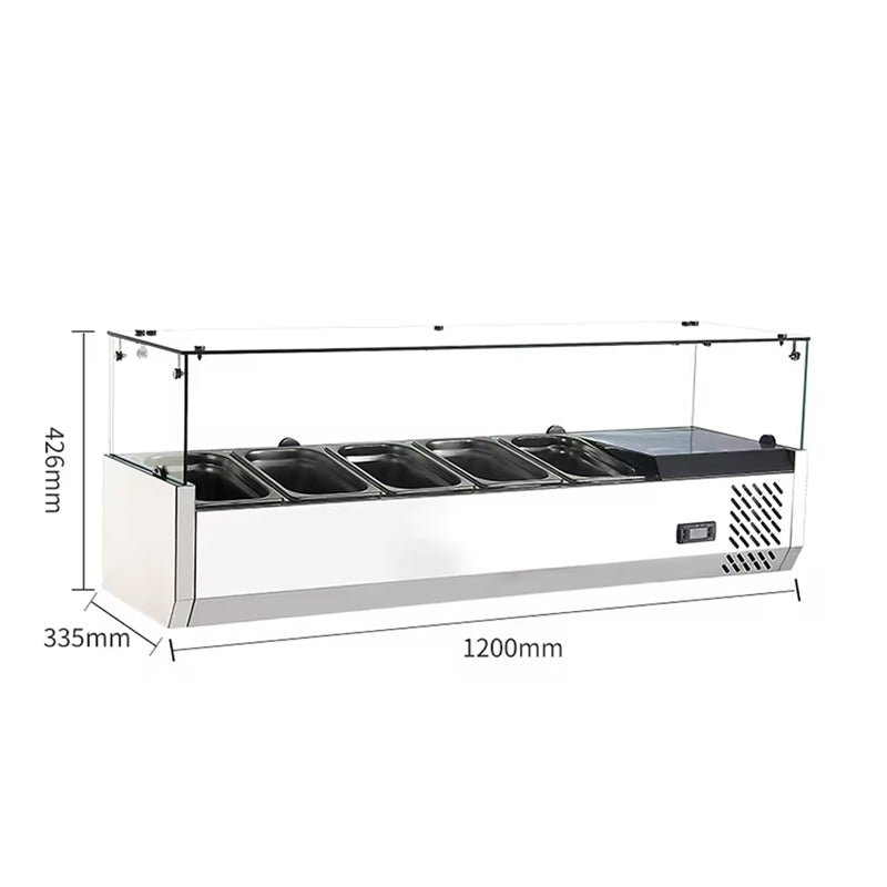 5x1/4GN 110W Commercial Salad Bar Refrigerator 1.2M Commercial Stainless Steel Countertop Salad Bar Chiller