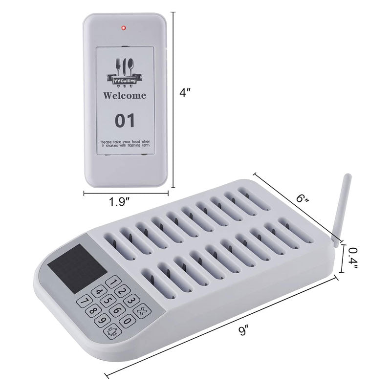 Restaurant Pager System, Wireless Guest Customer Service Call System, 20 Pager Buzzers (White)