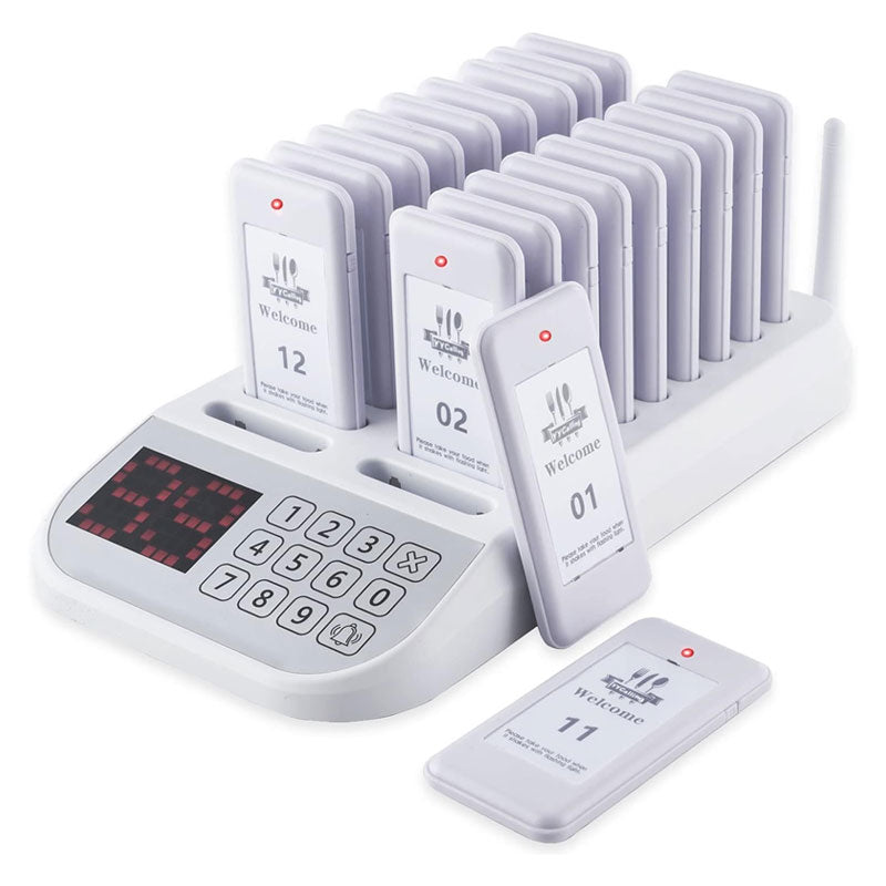 Restaurant Pager System, Wireless Guest Customer Service Call System, 20 Pager Buzzers (White)