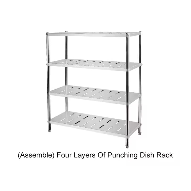 Thickened Stainless Steel Commercial Kitchen Rack Stainless Steel Four Layer Punching Kitchen Dish Rack, Kitchen Storage Rack
