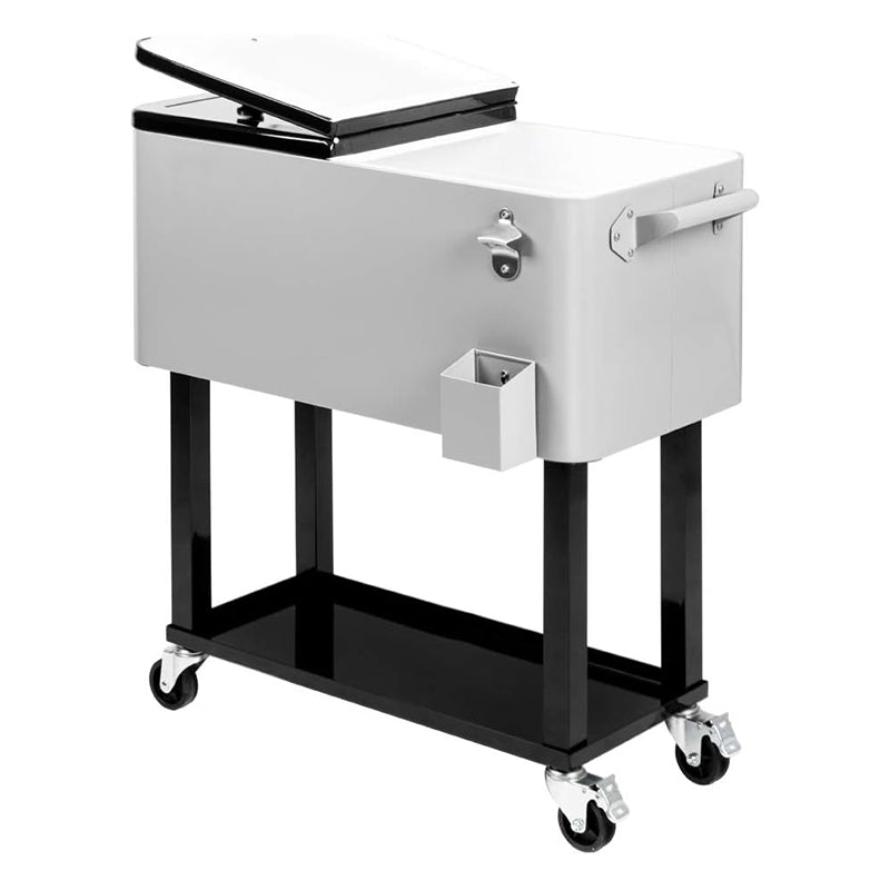 80 Quart Rolling Cooler Cart Ice Chest Portable   with Shelf Beverage Pool Patio Party Bar Drink