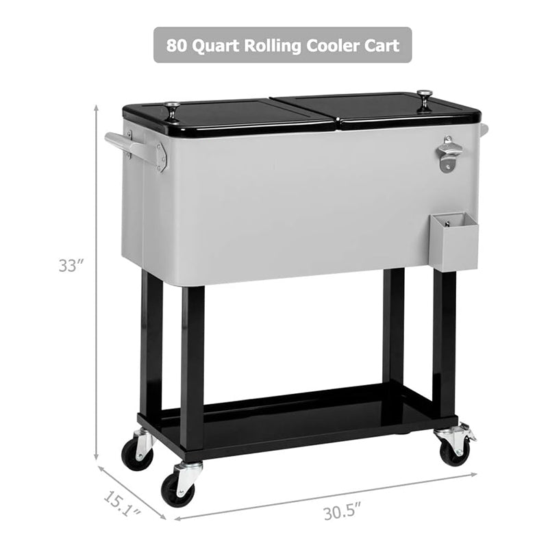 80 Quart Rolling Cooler Cart Ice Chest Portable   with Shelf Beverage Pool Patio Party Bar Drink