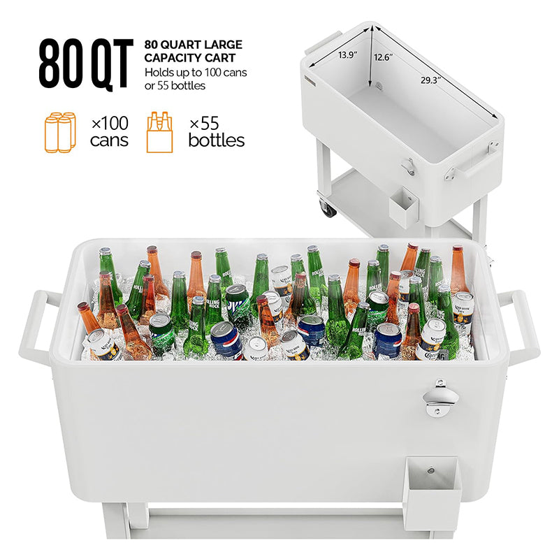 80 Quart Rolling Cooler Cart Ice Chest Portable   with Shelf Beverage Pool Patio Party Bar Drink