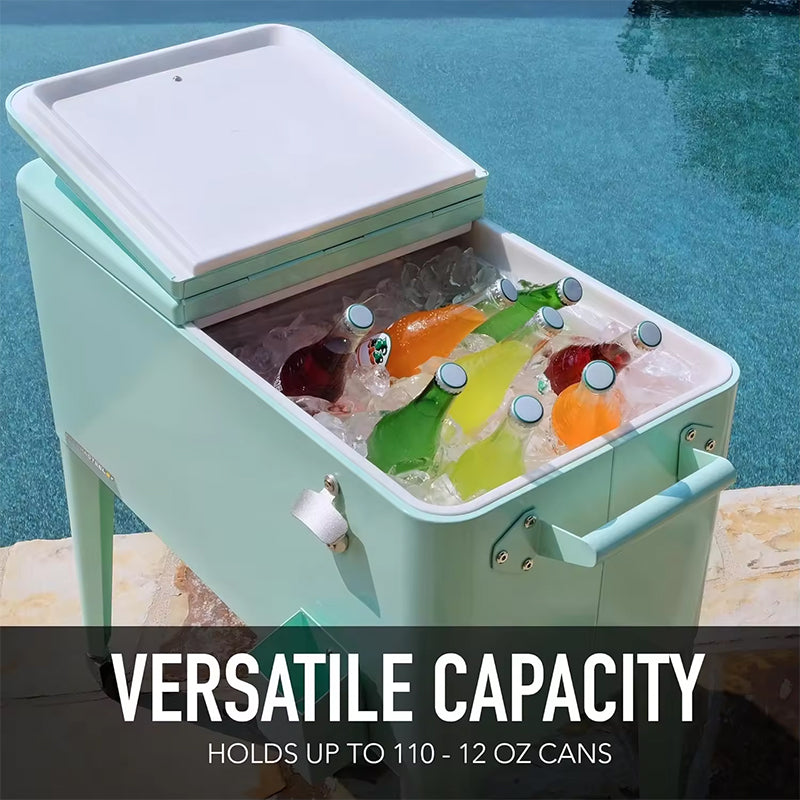 Portable Rolling Ice Chest Patio Party Bar Drink Cooler Cart Beverage Pool with Bottle Opener with Shelf