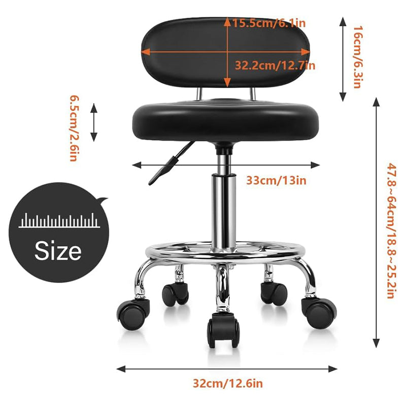 PU Leather Modern Rolling Stool with Low Back Adjustable Height Swivel Task Chair with Footrest